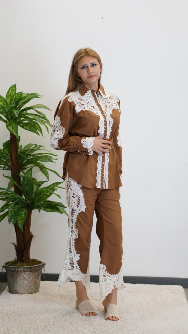 İthal Pantolonlu Dantelli Takım